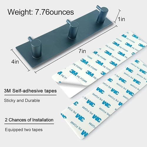 VIRFIN Key Holder for Wall with 2 Self-Adhesive Tapes, No Damage Key Holder Rack for Wall with 3 Key Hooks for Entryway, Door, Bathroom, Kitchen(Black) thumbnail 3