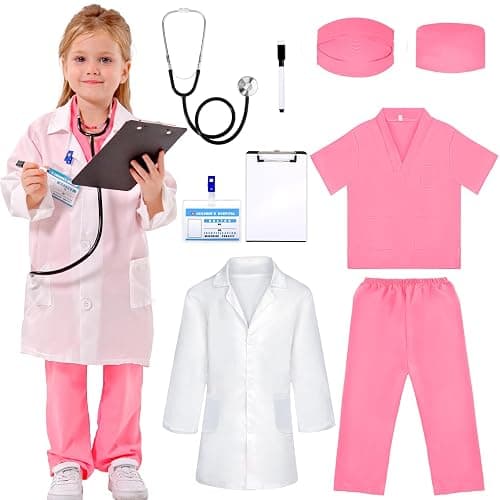 Liberry Doctor Costume for Kids, Toddler Doctor Dress Up Clothes with Real Stethoscope, Career Day Role Play Gift for Girls - Image 1