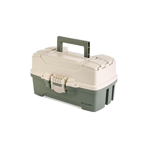 Plano Two-Tray Tackle Box, Green/Tan, Rust-Proof Brass Latch, Top-Access Tray with Deep Storage, Made in the USA, Portable Fishing Gear Storage Organizer thumbnail 2