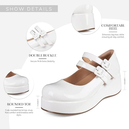 Accloris Women’s Mary Jane Shoes Platform Chunky Heel Mary Janes Round Toe Double Strap Pumps Goth Uniform Dressy Lolita Vintage Cosplay Pumps Comfort Cute Trendy Shoes thumbnail 5