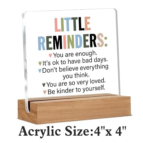Inspirational Motivational Gifts Employee Appreciation Gifts Little Reminders You are Enough Clear Desk Decorative Sign Acrylic Sign With Wooden Stand for Office Desk Table Shelf thumbnail 3