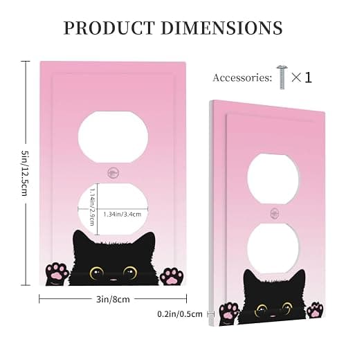 Cute Kitten Black Cat Pink Background Outlet Covers 1 Gang Duplex Light Switch Cover Decorative Switch Plates Electrical Receptacle Faceplate Wall Plate for Kids Room Nursery Decor thumbnail 2