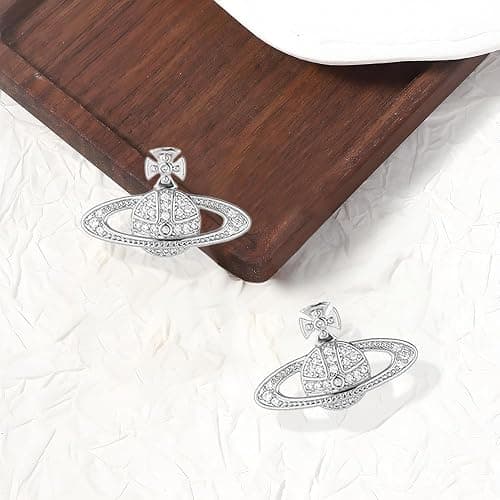 DEYOUM Saturn Planet Earrings Necklace Set for Women Trendy Aesthetic Rhinestone Cubic Zircon Space Saturn Planet Pendant Earrings Necklace Party Holiday Wedding Jewelry Gift Set thumbnail 3