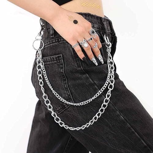 Bomine Hip Hop Pants Jean Chain Goth Punk Silver Trousers Chains Biker Heavy Thick Wallet Pocket Chains Silver Keychains Body Jewelry for Men and Women (Silver), 1 Count (Pack of 1) thumbnail 3