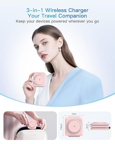 Charging Station for Apple Multiple Devices: 3 in 1 Foldable Magnetic Wireless Charger Stand - Travel Charging Dock Compatible with iPhone 16 15 14 13 12 Pro Max Plus Apple Watch AirPods thumbnail 2