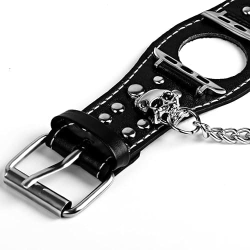 Leather Skull Cuff Bracelet Compatible with Apple Watch thumbnail 7