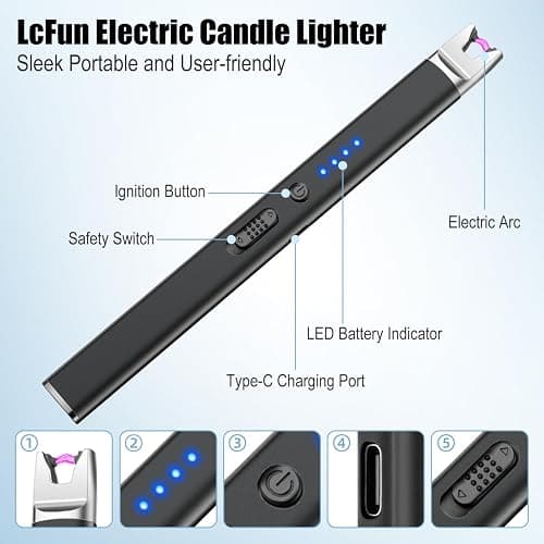 Electric Candle Lighter USB C Rechargeable BBQ Lighter Long Reach, Electronic Arc Plasma Lighter Flameless and Windproof for Candles, Grill Stove, Camping (Jet Black) thumbnail 6