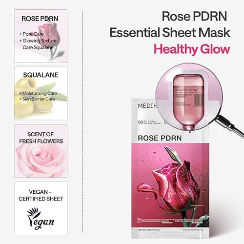 Mediheal Rose PDRN Essential Sheet Mask 4 pcs. 99% Pure White Rose PDRN & Hyaluronic Acid for hydrating, firming, and enhancing moisture barrier, skin firmness, and glow. Vegan formula. - 4 pcs - Rose PDRN thumbnail 5