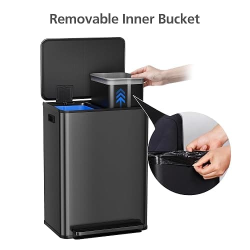 GarveeHome 60 L/16 gal Kitchen Trash Can,2×8 gal Pedal Trash Bin with Removable Baskets,Stainless Steel Garbage Can for Kitchen Office Restaurant School Hospital thumbnail 6
