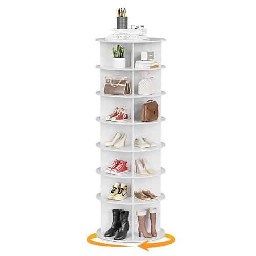 MYOYAY Étagère à chaussures rotative à 7 niveaux - Présentoir à chaussures rotatif à 360 degrés - Rangement rond vertical pour sacs à main - Peut contenir plus de 28 paires - Image 1