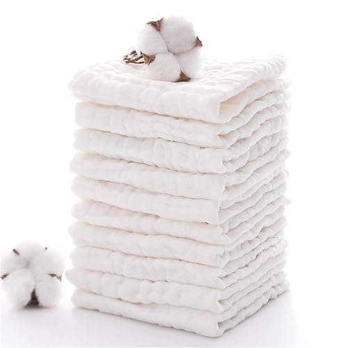 Baby Muslin Washcloths and Burp Cloths, Soft Absorbent Face Towels for Newborns,Natural Cotton Wipes for Sensitive Skin,Registry as Shower Gift, 10 Pack 12x12 inches by MUKIN (White) thumbnail 8