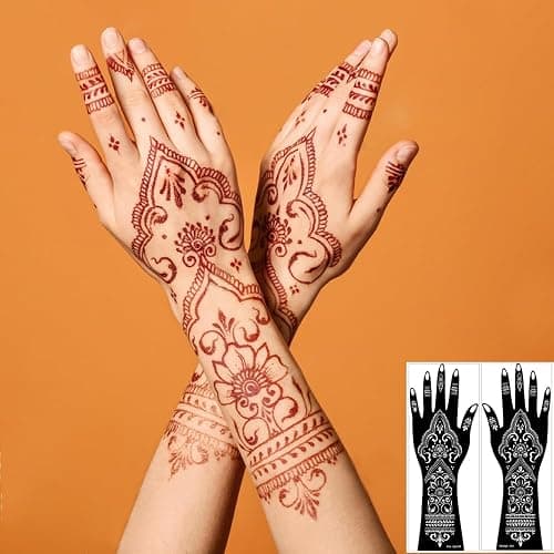 Henna Tattoo Stencil Kit,12 Sheets Stickers for Henna Tattoo Hand Forearm Glitter Airbrush DIY Tattooing Template, Large Indian Temporary Tattoo Stickers thumbnail 4