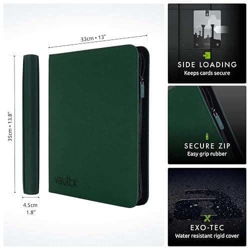 Vault X 12 XL Pocket Trading Card Zip Binder, 624 Cards, Premium Exo-Tec Album Material, 26 Side-Loading Pages, Folder for Collectible Card Games, Sports, TCG (Green) thumbnail 2