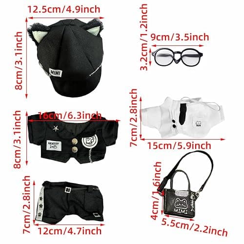 niannyyhouse 20cm Plush Doll Clothes Hat Coat Shirt Pants Backpack Glasses Black Cat Set 8in Doll Accessories Dress Up thumbnail 3