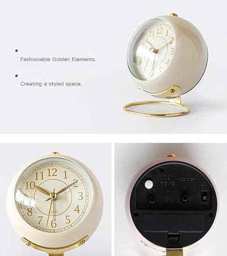 SHISEDECO Small Tableclocks Classic Non-Ticking Tabletop Alarm Clock with Backlight, Battery Operated Astronaut Deskclock with HD Glass for Living Room Bedroom Bedside Indoor Decor (White) thumbnail 8