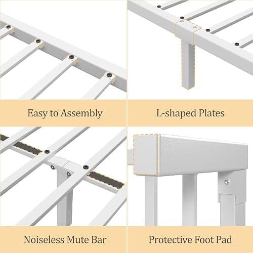 HAY.com Full Size Bed Frame with LED Light & Charging Station, Metal Platform Bed with Storage Headboard & Under-Bed Storage, Heavy Duty Slats Support, No Box Spring Needed, Noise-Free, White thumbnail 8