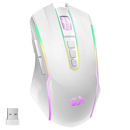 Redragon Gaming Mouse, Wireless Gaming Mouse with 9 Programmable Buttons, RGB Backlit, Rechargeable Wireless Mouse UP to 8000 DPI, Macro Edit, 70Hrs for Laptop, PC, Mac Gamer, White M910-WS - Image 1