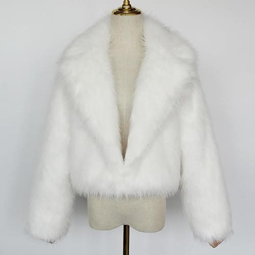 Womens Faux Fur Cropped Coat Luxury Lapel Long Sleeve Fleece Jacket Plush Open Front Cardigan Windproof Outwear Coats Winter Warm Super Soft Thick Short Jackets Parka Fluffy Tops Solid Color thumbnail 4