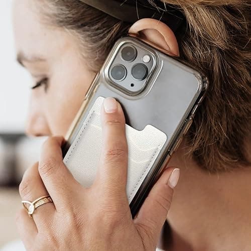 Leather Phone Card Holder, Stretchy Credit Card Holder for Phone Case - 2Pack White thumbnail 6