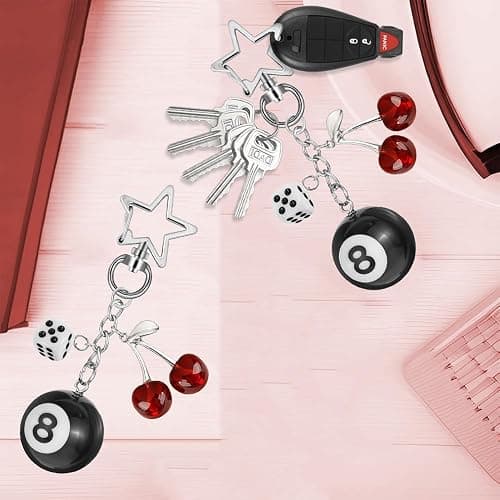Agamino 8 Ball Keychain, Aesthetic Keychain Bag Charms with Key Ring Decor for Bag, Purse, Car Keys, Handbags thumbnail 3