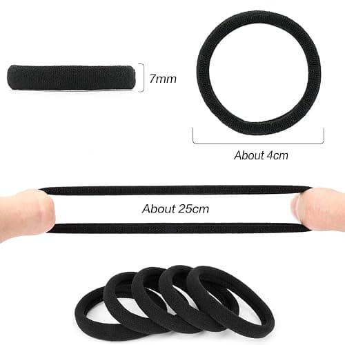 100 Pcs Black Hair Ties for Women - Soft Cotton Elastic Seamless Bands, 7mm Width - Ponytail Holders for Thick & Curly Hair thumbnail 2