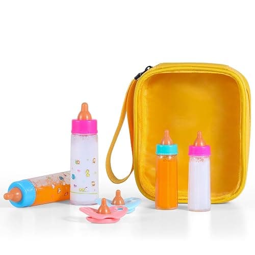 Kaydora Baby Doll Bottle Accessories - 6 Pcs Feeding Bottle Toys, Magic Disappearing Milk & Juice, Pretend Play Set with Pacifiers Kids Gift Yellow thumbnail 3