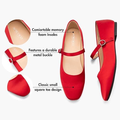 AprCoco Women's Flats Mary Jane Ballet Flats for Women Classic Square Toe Women Shoes Dressy Comfort Ankle Strap Flats for Women thumbnail 4