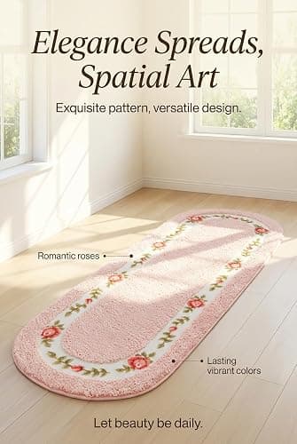 Stay Young Decorative Rose Flower Area Rug,Bedroom Living Room Bathroom Rugs,Bath Mat Kitchen Mat,Super Soft Non Slip,Floral Design Coquette Room Decor,Pink 17.71 x 49.21 Inch thumbnail 5