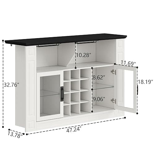 Gyfimoie Wine Bar Cabinet with LED Light, Kitchen Coffee Bar Cabinet with Glass Rack and Removable Wine Racks, Liquor Cabinet with Glass Door, Home Bar with Storage for Dining Room, Living Room thumbnail 2