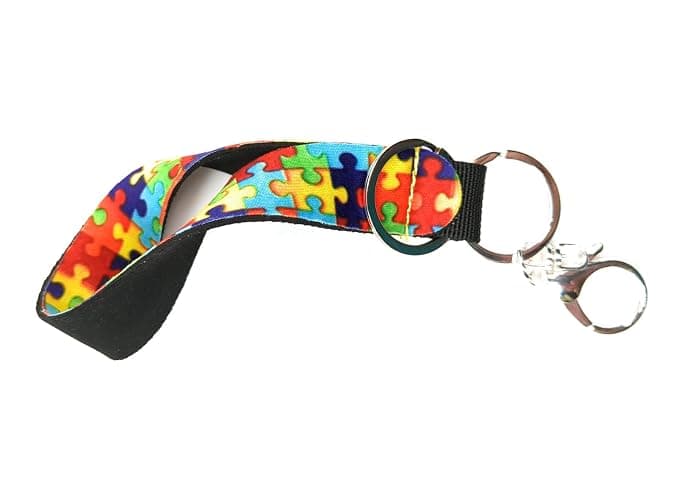 Charmed By Dragons Autism Keychain Awareness Acceptance - Neoprene Wristlet with Puzzle Pieces - Double Keyring - Large Lobster Clasp thumbnail 3