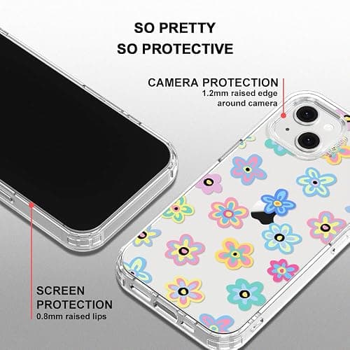 MOSNOVO for iPhone 13/14 Case | Military Grade 6.6ft Drop Tested | Clear with Groovy Flower Design thumbnail 5