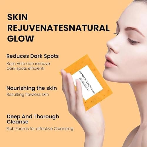 2 PCS Turmeric & Kojic Acid Soap Bar for Body & Face - Brightens Skin, Fades Dark Spots & Acne, Boosts Collagen & Vitamin C for Even Tone & Smooth Glow thumbnail 5