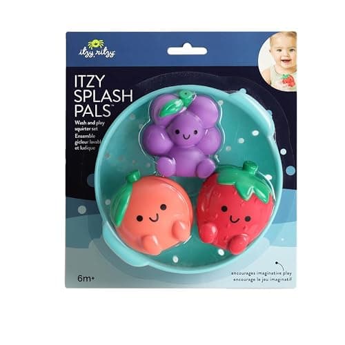Itzy Ritzy Bath Squirter Toys – Set of 3 Textured, Fruit-Shaped Bath Toys & 1 Sprinkle Strainer – Itzy Splash Pals Promote Sensory Play, Cause & Effect, & Motor Skill Development – 6 Mos & Up (Fruit) thumbnail 8