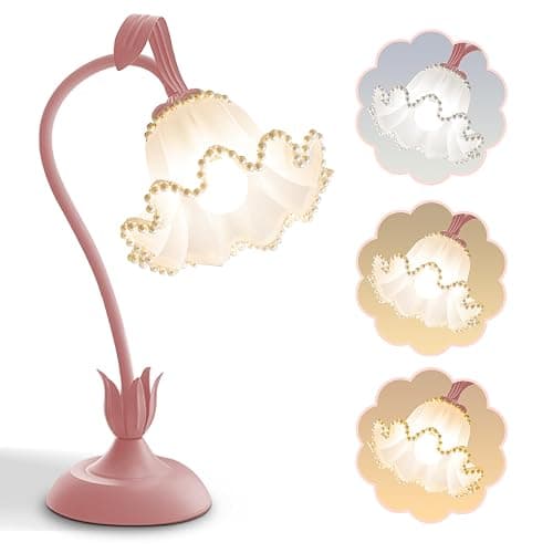 AQDZCNF Flower Table Lamp,LED Reading Light Bedside Vintage Flower Night Light,3 Colors Modes Kawaii Bedside Lamps Decor,Living Room Bedroom Room Lighting Table Lamps Home Decoration (Pink Pearls) - Image 1