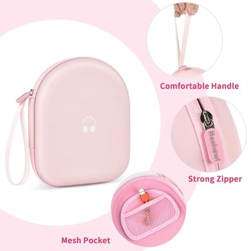 Headphone Case Compatible with JBL Tune 510BT/ 520BT/ for Sony WH-CH520/510/ for JBL Live 460NC/670NC Wireless On-Ear Headphones, Bluetooth Head Phones Protective Storage Bag for Charging Cable -Pink thumbnail 4