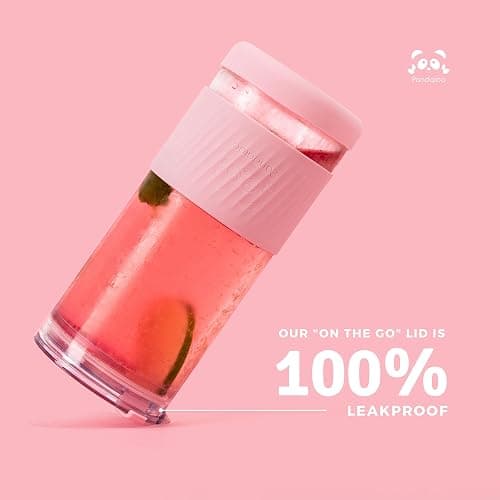 Pandaloo® Glass Cups With Lids and Straws -20 Fl Oz- Perfect Size Iced Coffee Cup - Smoothie Cup With Bamboo Lid and On the go Lid - Glass Tumbler With Straw (1 Count (Pack of 1), Tender Pink) thumbnail 5