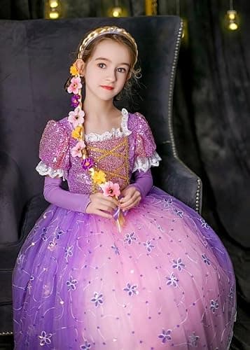 Letsglow Light Up Girl Princess Costume Dress for Birthday Cosplay Party Outfit Purple Princess Dress Up thumbnail 5