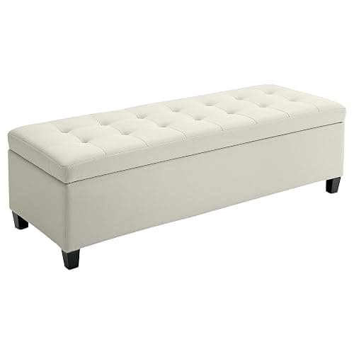 HOMCOM Large 50" Rectangular Storage Ottoman Bench, Tufted Upholstered Linen Fabric Wood Feet Entry Bench, Contemporary Home Decor Beige - Image 1