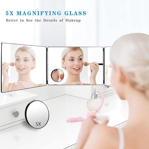JANMPASK 3 Way Mirror for Self Hair Cutting Tools with Height Adjustable Mirror 360 Trifold for Makeup to See Back of Head (Black) thumbnail 3