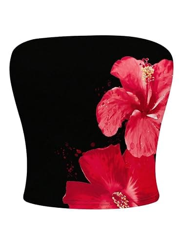 MakeMeChic Women's Blue Tube Tops Floral Summer Crop Backless Hawaiian Top | Strapless, Backless, Sleeveless, Going Out Tops, Concert Outfits, Summer, Y2k, Bandeau Top for Women - Image 1
