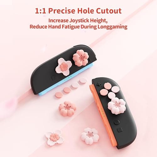 GeekShare Sakura Cross D-Pad Button Caps Thumb Grip Caps Set Compatible with Switch 2, ABXY Key Buttons Sticker Cover Caps for Switch 2, Cherry Pink thumbnail 4