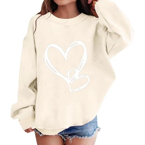 Girls Preppy Heart Sweatshirts Oversized Pullover Sweatshirt Kids Fall Winter Long Sleeve Cute Trendy Hoodies - Image 1