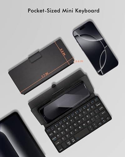 Doohoeek Universal Bluetooth Keyboard for Samsung Galaxy Z Fold, iPad mini 7 2024 & Phones, Dual Bluetooth Mini Keyboard with Any-Angle Kickstand & Leather Cover for Android, Windows and iOS thumbnail 2