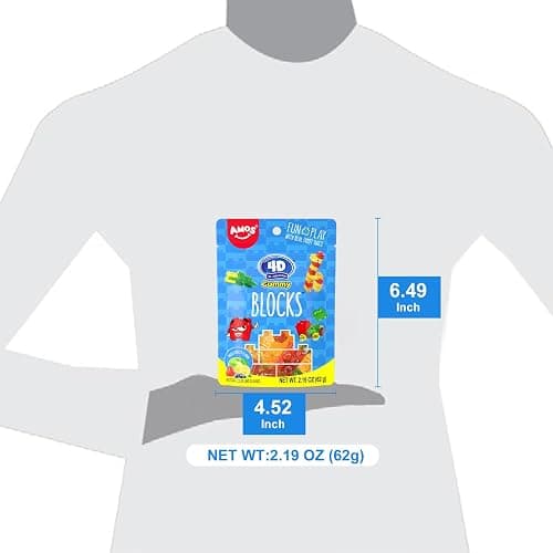 AMOS 4D Gummy Blocks Candy Bricks, Edible Building Blocks, Themed Novelty Candy for Kids Birthday Party, Cupcake Topper, Resealable 2.19oz Bag (Pack of 3) thumbnail 5