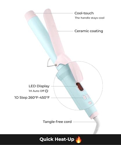 Curling Iron 1 1/2 Inch - 7.3" Long Barrel Ceramic Hair Curler for Blowout, Beach Waves - Curling Wand Designed for Long Hair - Cotton Candy thumbnail 4