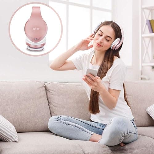 ZIHNIC Bluetooth Headphones Over-Ear, Foldable Wireless and Wired Stereo Headset Micro SD/TF, FM for Cell Phone,PC,Soft Earmuffs &Light Weight for Prolonged Wearing(Rose Gold) thumbnail 3