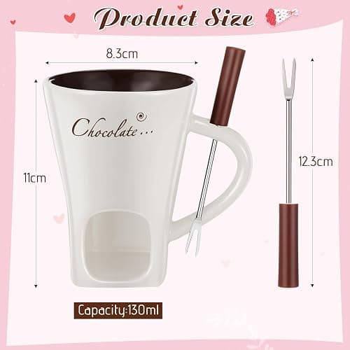 Honeydak Chocolate Fondue Mug with Fork and Candle Sweet Ceramic Personal Chocolate Melting Cup Chocolate Fondue Mug Ideal Gifts for Birthday Date Night Birthday Wedding Gifts (White) thumbnail 3