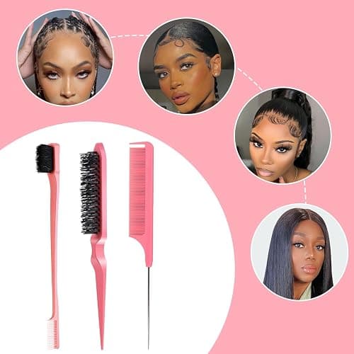 PasaRose Hair Styling Set - Wax Stick, Edge Brush, Tail Comb for Wig Styling and Edge Control - Pink thumbnail 5