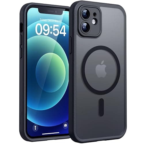 TOCOL for iPhone 12 Case, Compatible with Magsafe, Full Camera Protection, Built-in Magnetic Ring, Translucent Matte Phone Case for iPhone 12 6.1 inch (Black) - Image 1