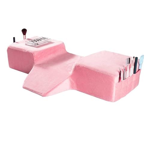 Beauty Salon Eyelash Extension Pillow Memory Foam Lash Pillow with Velvet Pillowcase Ergonomic Curve Improve Cervical Pillows for Neck Pain(Pink) - Image 1